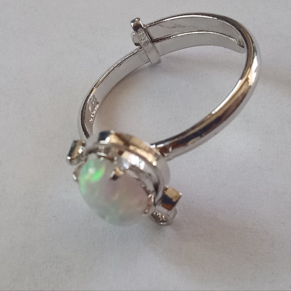 Opal Sterling Silver Adjustable Ring And Earrings Set - Picture 5 of 12